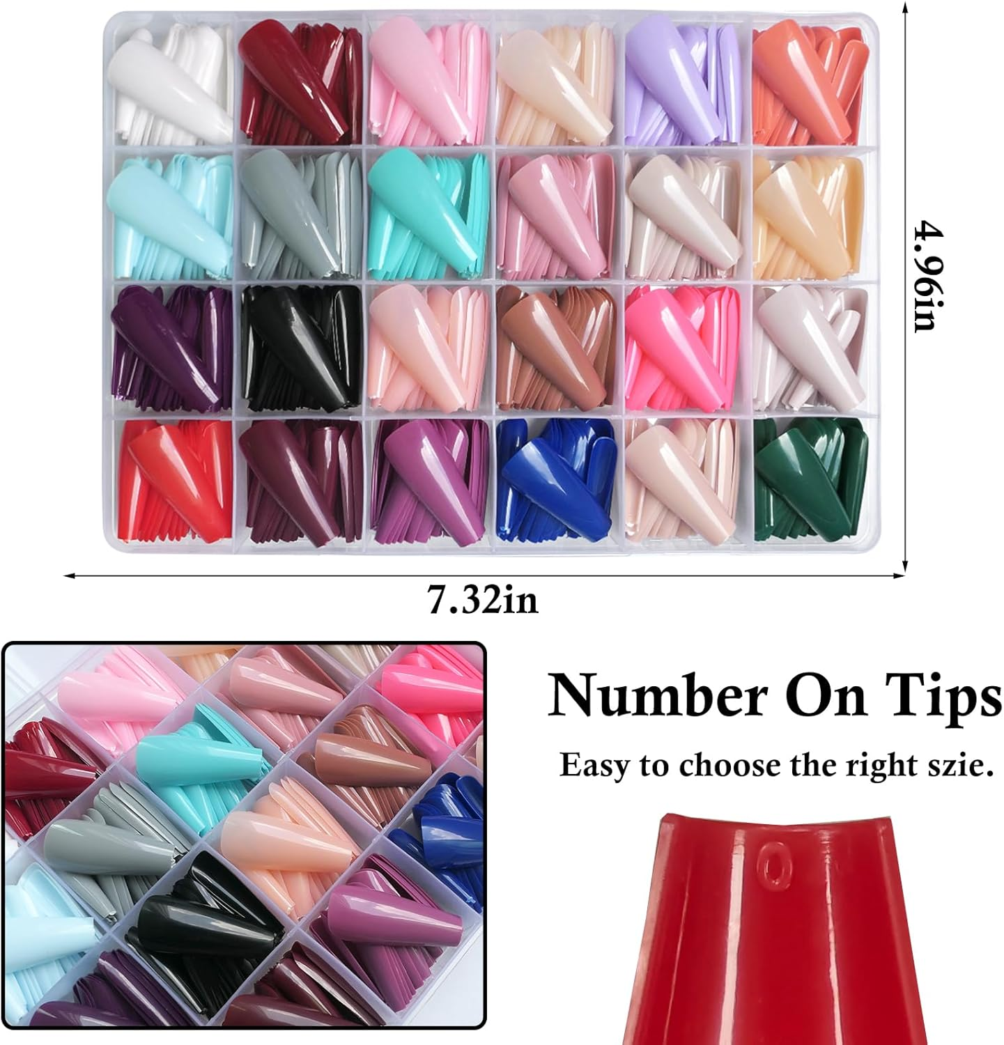 Loveourhome 576Pc Coffin Press on Nails Long Colored Fake Nails Tips Full Cover Medium Ballerina Press on Nail Acrylic Artificial False Fingernails Manicure Decor