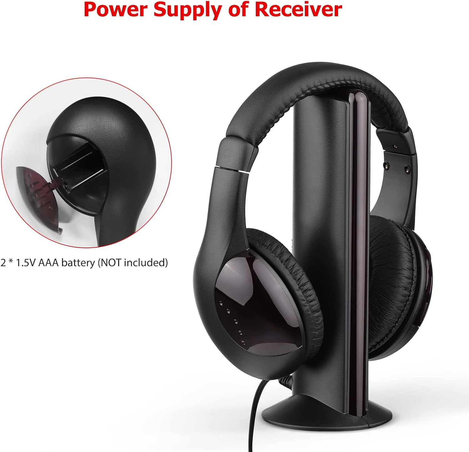 Mingzhe 5-In-1 Multifunctional Wireless Headset FM Hi-Fi Wireless Headphone Emitter & Receiver Set FM Radio Computer TV Monitor Cordless Headphone Wired Headset with Microphone for TV Listening Voice image number 4