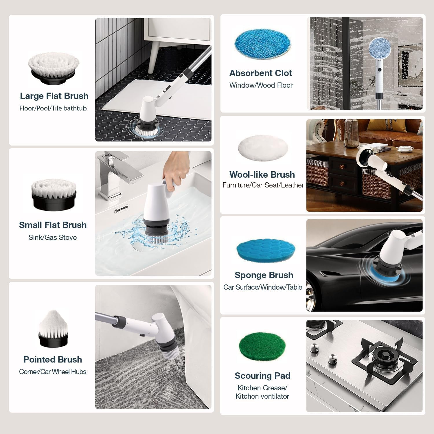 Cordless Electric Spin Scrubber,2025 New Shower Scrubber with 7 Replacement Brush Heads, Electric Cleaning Brush with Adjustable Extension Handle for Bathroom Floor Tile Tub (White)&hellip; image number 1
