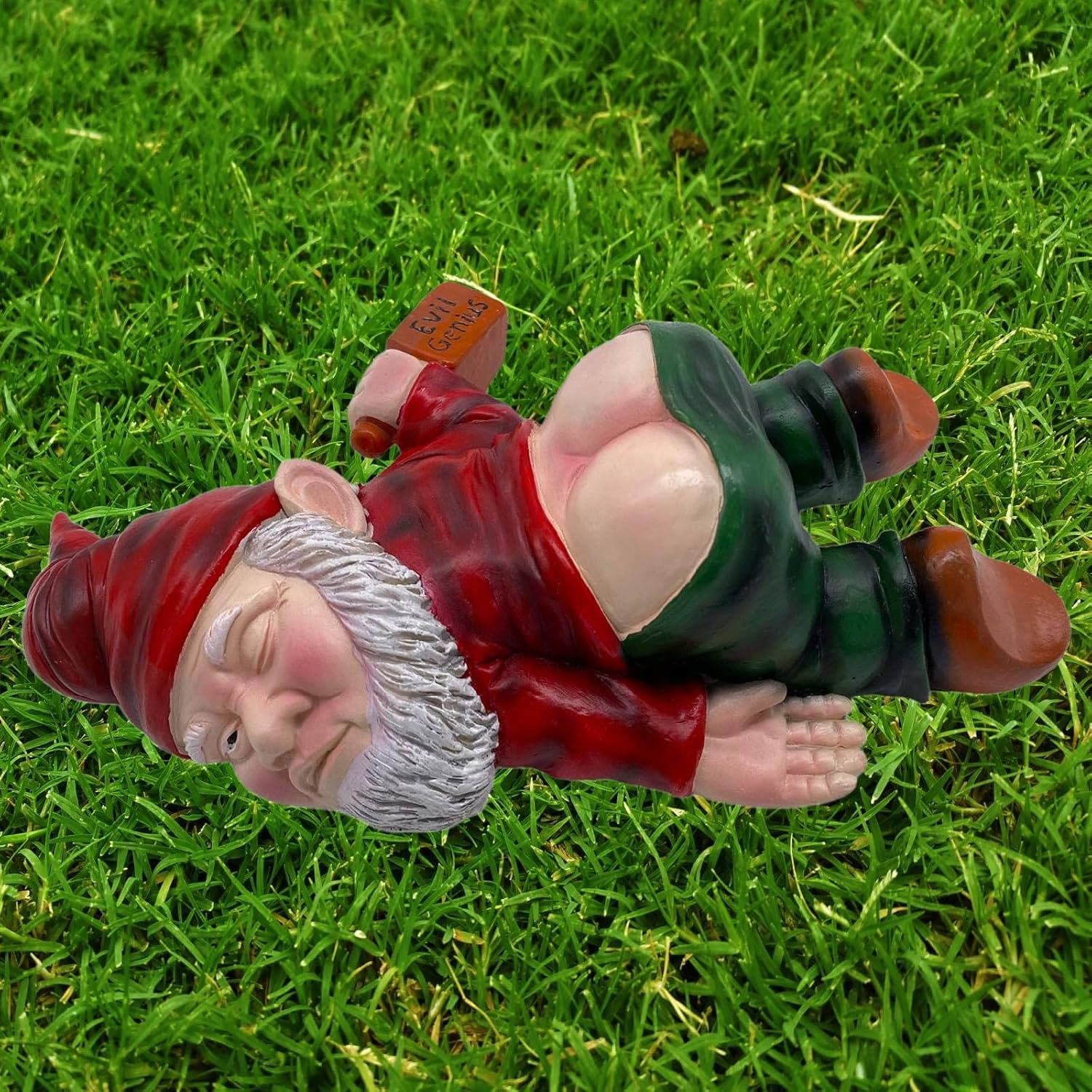 MINICAR Drunken Gnomes Lying on the Ground, Funny Dwarf Sculptures Yard Lawn Decorations, Gag Gifts Home Office Garden Decor - Red image number 4