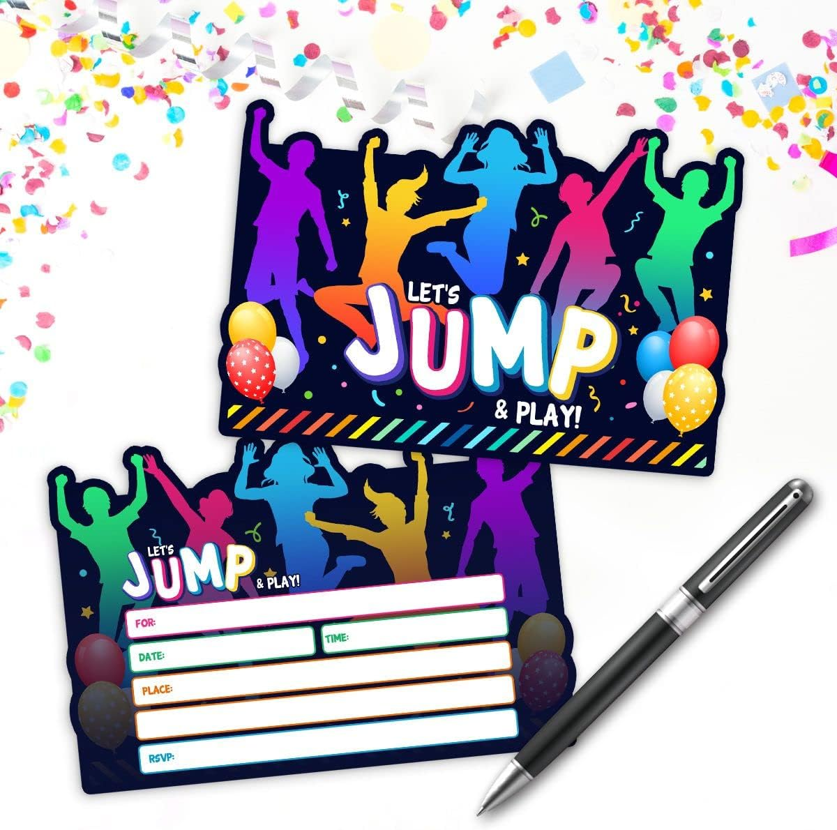 Simimi Art Bounce House or Jumping Party Invitations - Trampoline Jump Birthday Invite - Trampoline Birthday Party - LET'S JUMP & PLAY (30 Cards + 30 Envelopes)