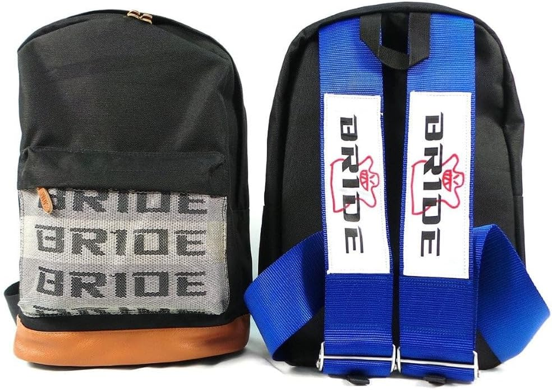 JDM Bag Backpack with Blue Bride Racing Harness Strap & Brown Leather Bottom image number 4