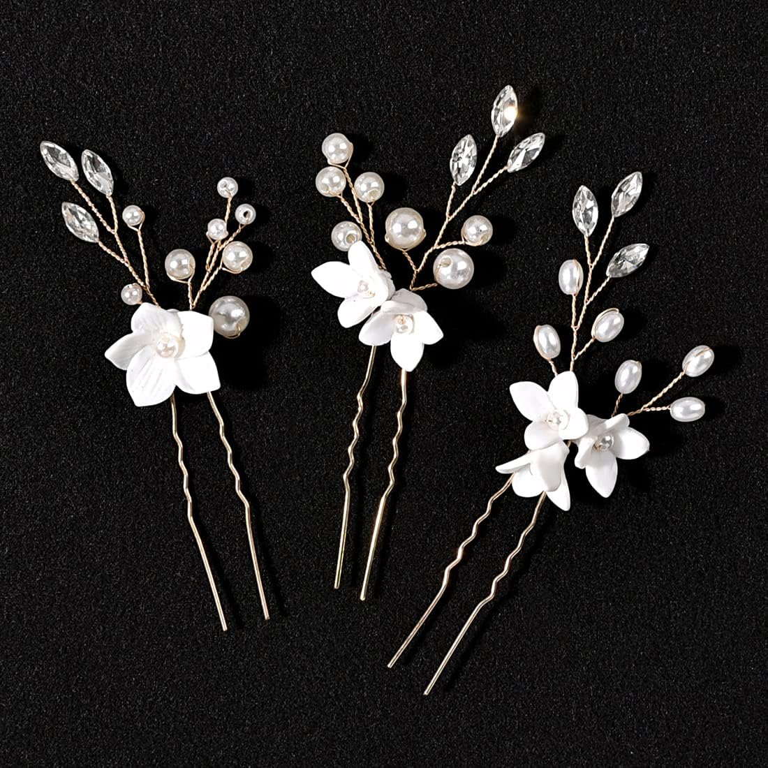 Pack of 3 Silver Wedding Flower Hair Pins Bridal Headpiece Wedding Hair Pieces Accessories for the Bride image number 2