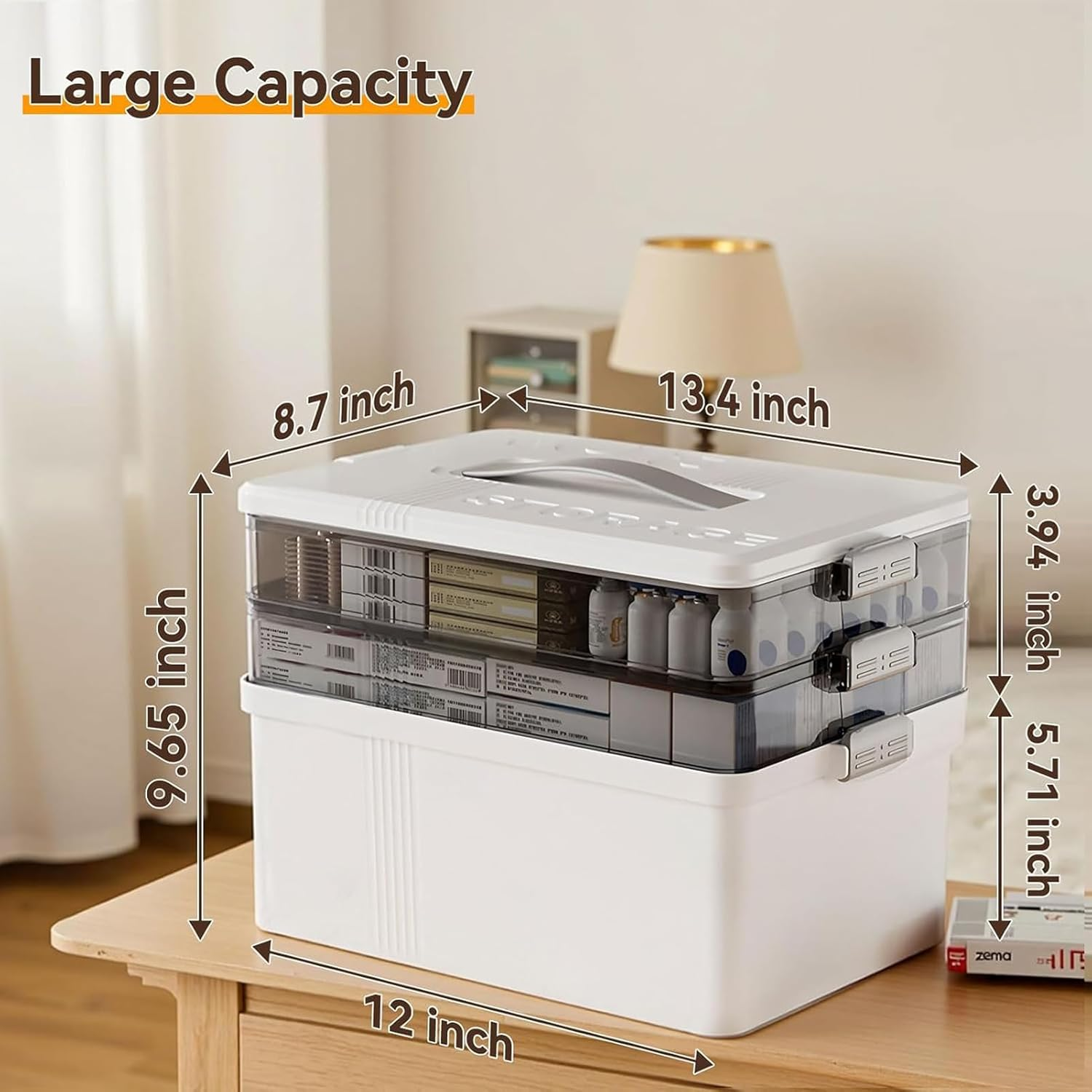 3-Layer Medicine Storage Box, Large Capacity First Aid Organizer with Handle, Moisture-Proof & Dustproof, Multi-Purpose Plastic Storage Container for Medicine, Cosmetics,Household Essentials image number 1