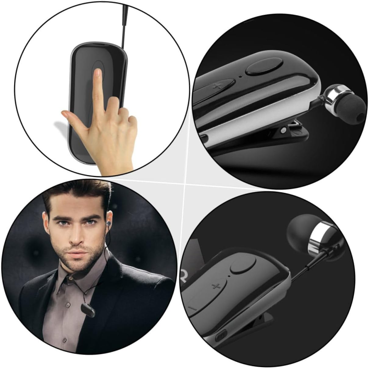 IWOWHERO Clip-On Wireless Earbud Retractable Headphone Mini Sports Earphone Lightweight Design for Outdoor Running and Exercise Black