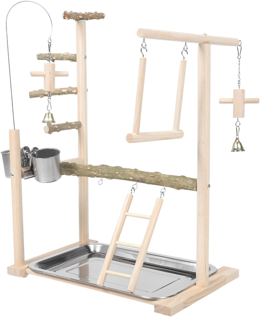 SUPVOX 1Set Bird Playground with Ladder Parakeet Perch Stand for Training and Play Natural Wood Bird Stand for Parrots Desktop Toy for Parakeets and Cockatiels image number 5