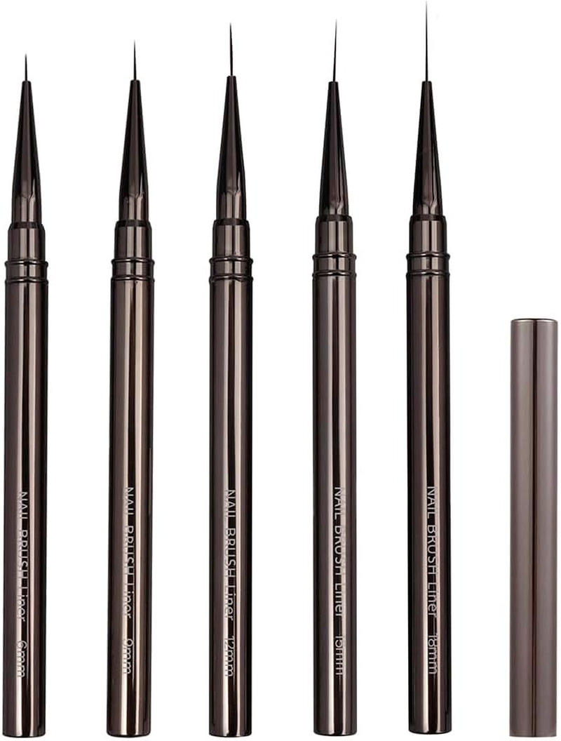 Yakamoz Nail Art Brushes Set, 5PCS Nail Art Liner Brushes 6/9/12/15/18Mm Thin Line Nail Brushes Detail Drawing, Painting Art Design Brush Set for Striping Long Lines Gel Polish image number 2