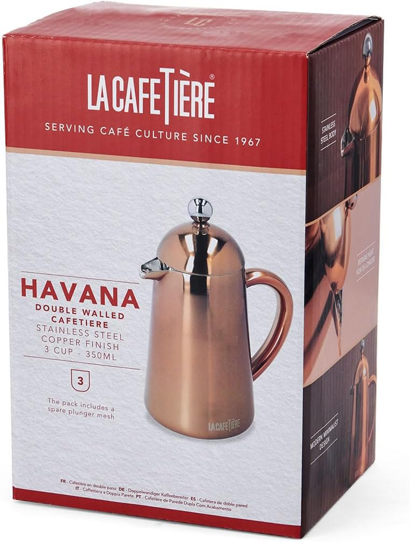 La Cafeti&egrave;re Havana Copper Stainless Steel Double Walled Cafeti&egrave;re, Three Cup, Gift Boxed image number 5