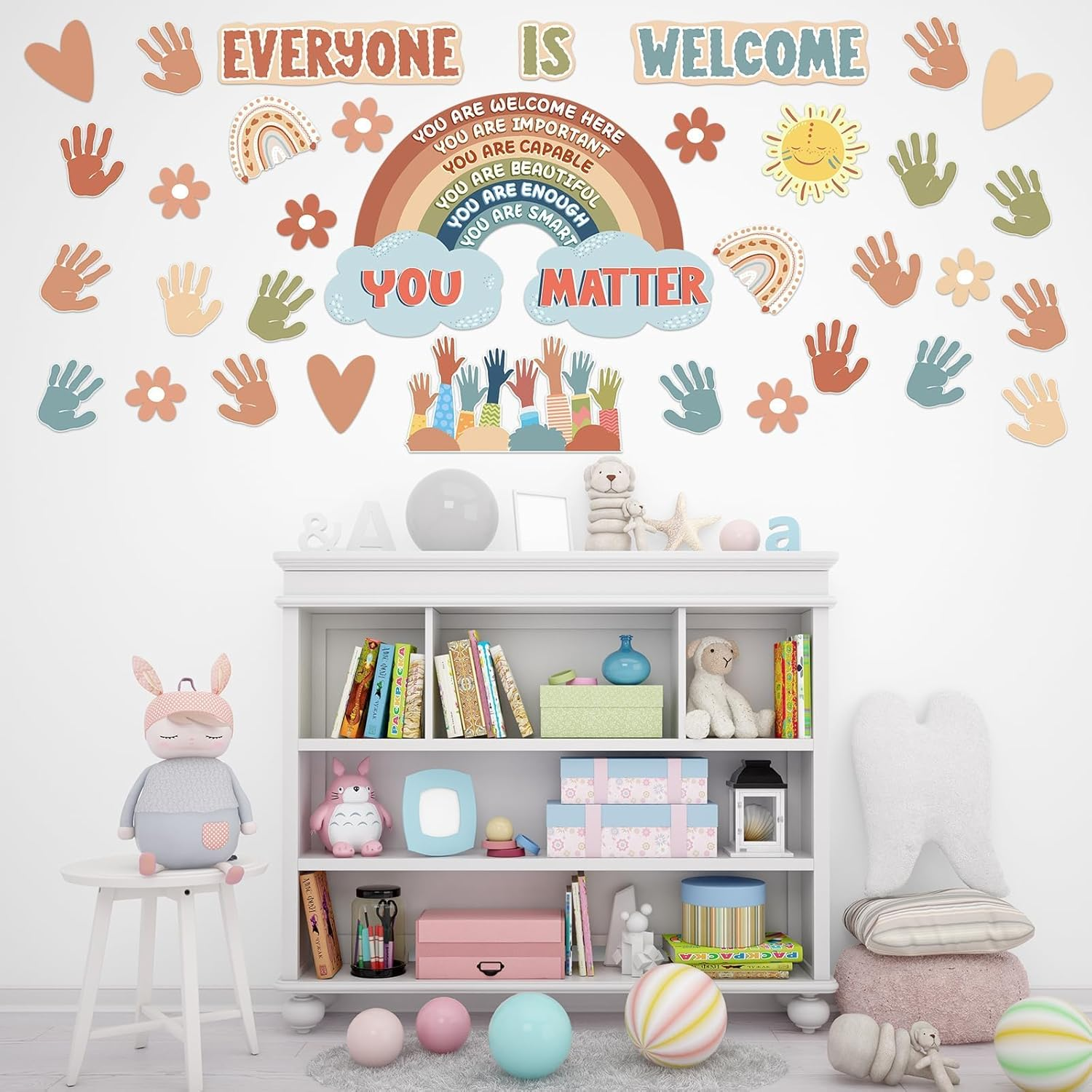 VABAMNA Boho Bulletin Board Decorations for Classroom, 35Pcs Everyone Is Welcome Classroom Positive Motivational Inspirational Affirmation Wall Decor Boho Rainbow Cutouts for Teacher School Supplies - Red image number 6