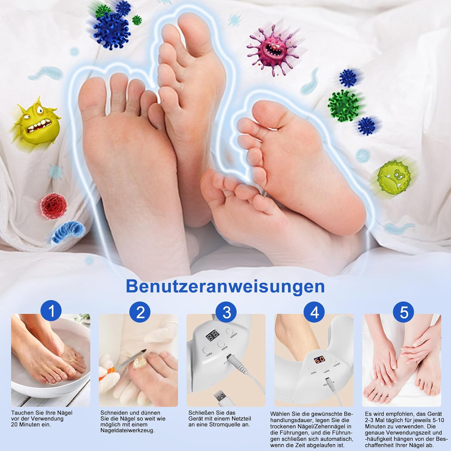 Nail Fungus Cleaning Device for Multiple Toenail,Suitable for Discolored and Thickened Toenails,Foldable 910 Nm Infrared Light + 470Nm Blue Light Nail Fungus Treatment Device,Safe & Effective image number 4