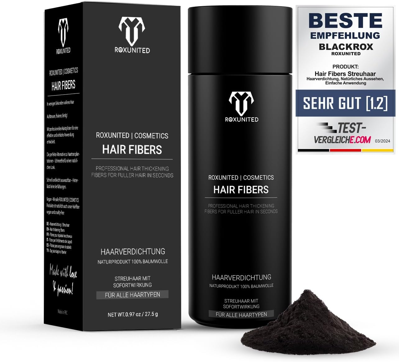 ROXUNITED Cosmetics Scatter Hair Powder Hair Thickening Hair Filler Men & Women Volume Attachment Pump Spray Attachment (27.5 G Dark Brown)