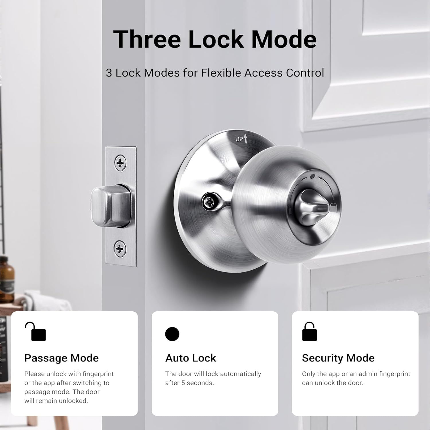 LIWEGHT Smart 3In1 Fingerprint Door Lock Keyless Entry with Biometric Handle, Auto-Lock, Bluetooth & App Control for Front Door, Bedroom, Office (Silver) image number 5