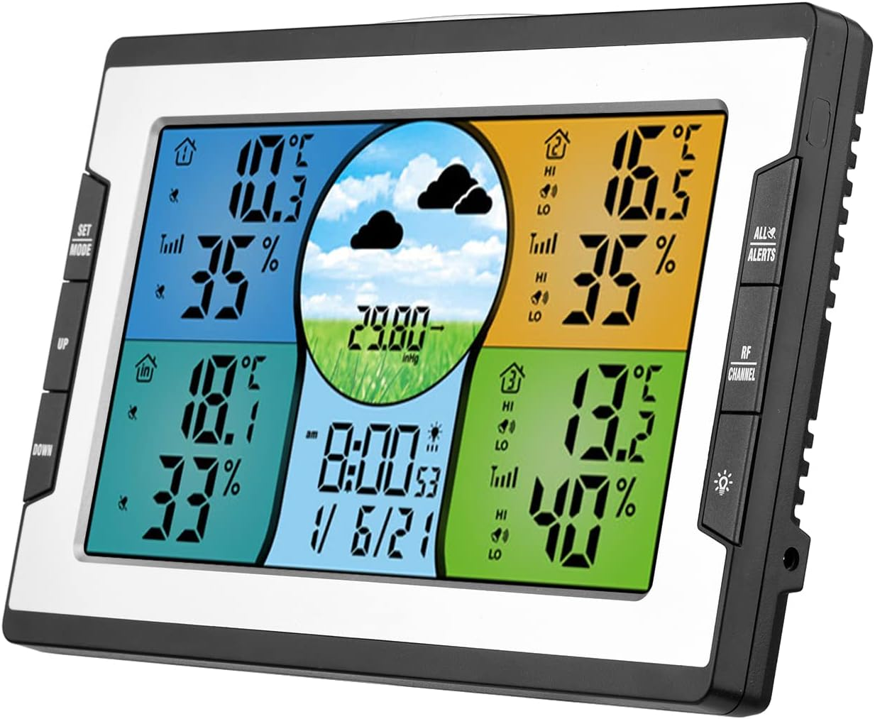 Digital Weather Station with 3 Remote Sensors 328Ft/ 100M Indoor Outdoor Temperature Humidity Monitor Alarm Clock with Snooze Thermohygrometer with Weather Forecast/Pressure/Backlight/Date/Week/ image number 4