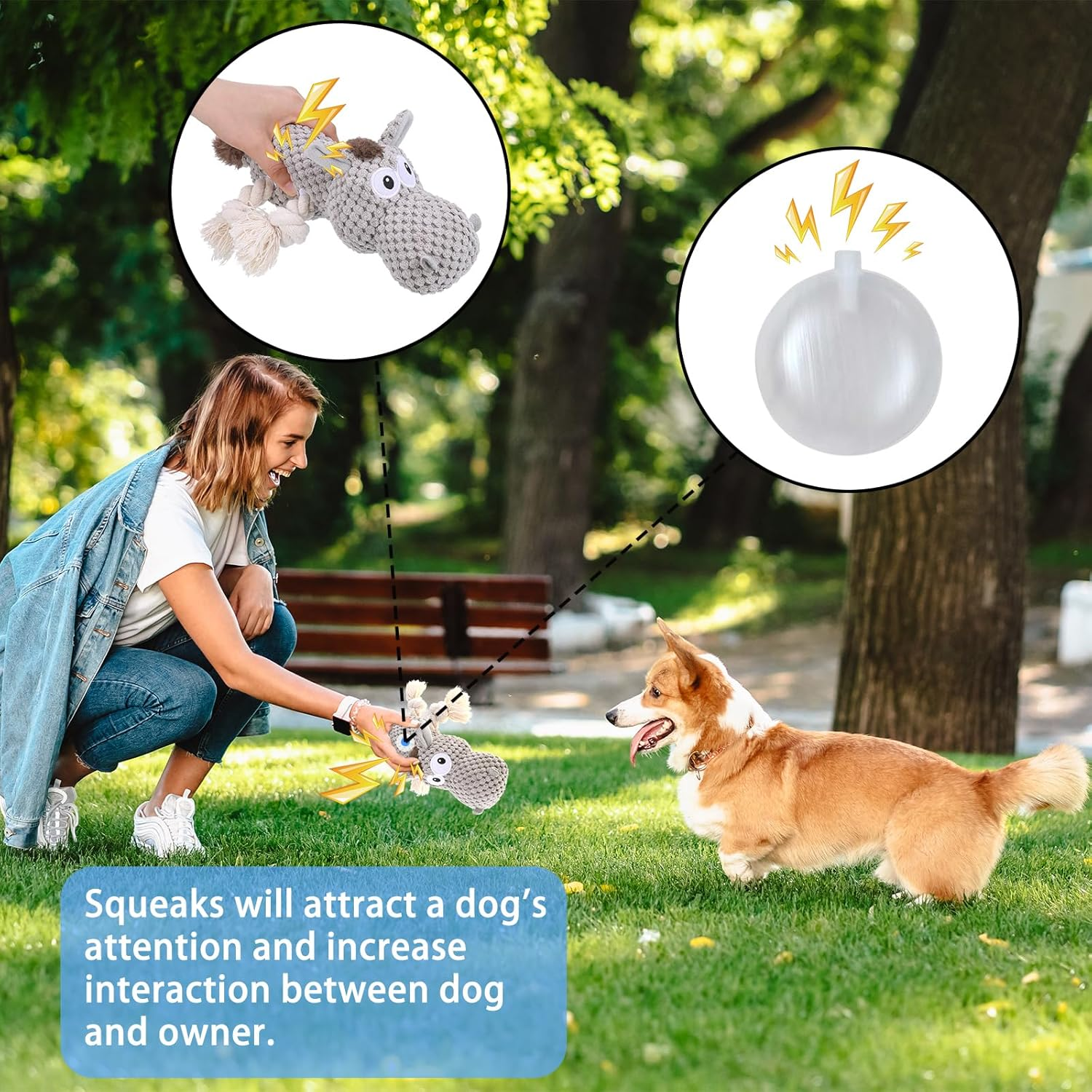 JIZZU Dog Squeaky Toy, Dog Plush Toy for Boredom for Middle, Large Dogs, Fun Squeaky Dog Toys with Crinkle Paper, Interactive Dog Toys/Squeaky Dog Toys/Dog Birthday Gifts (Cotton Rope Dog) image number 6