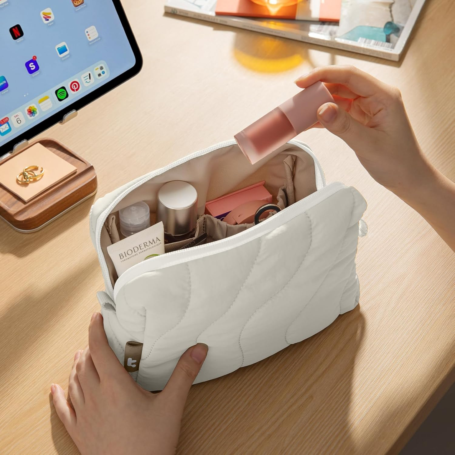 Tomtoc Cable Organiser Bag, Puffy Travel Tech Pouch Electronic Cord Organiser EDC Bag Travel Essentials for Women Girls Gifts, Portable Accessory Storage for Charger, Cord, Cable, Phone, Daily Items