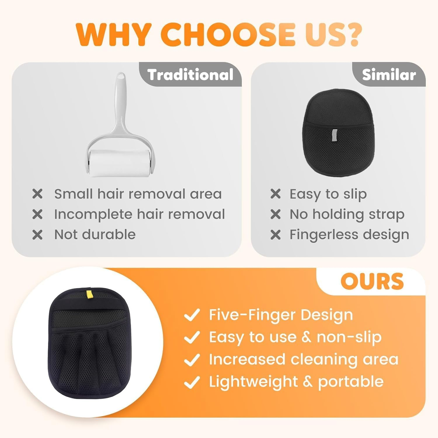 Pet Hair Removal Glove for Cats & Dogs, Upgraded 5-Finger Electrostatic Pet Hair Remover Gloves for Couch, Carpet, Car Seat, Bedding, Furniture, Laundry - Reusable Magic Brush & Cleaning Mitts image number 2