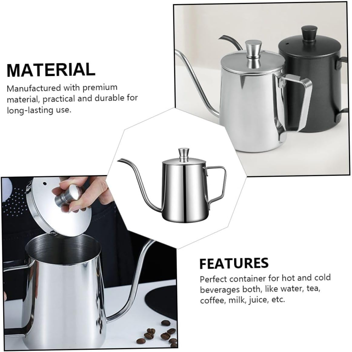 TOPPERFUN Stainless Steel Mini Kettle with Lid High Temperature Resistant Coffee and Tea Pot for Kitchen Office Cafe Ergonomic Handle Anti-Scald Breathable Cover Easy to Clean image number 1