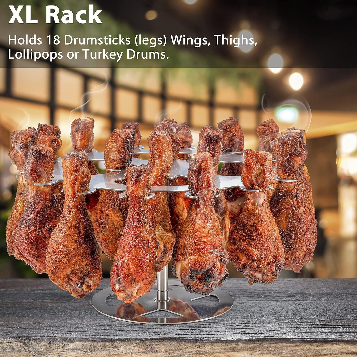 XL Chicken Grill Rack - Holds 18 Legs, Wings, Thighs, Lollipops or Turkey Drumsticks. Stainless Rotating Design for Use on Grills Bbq'S Smokers Ovens image number 6