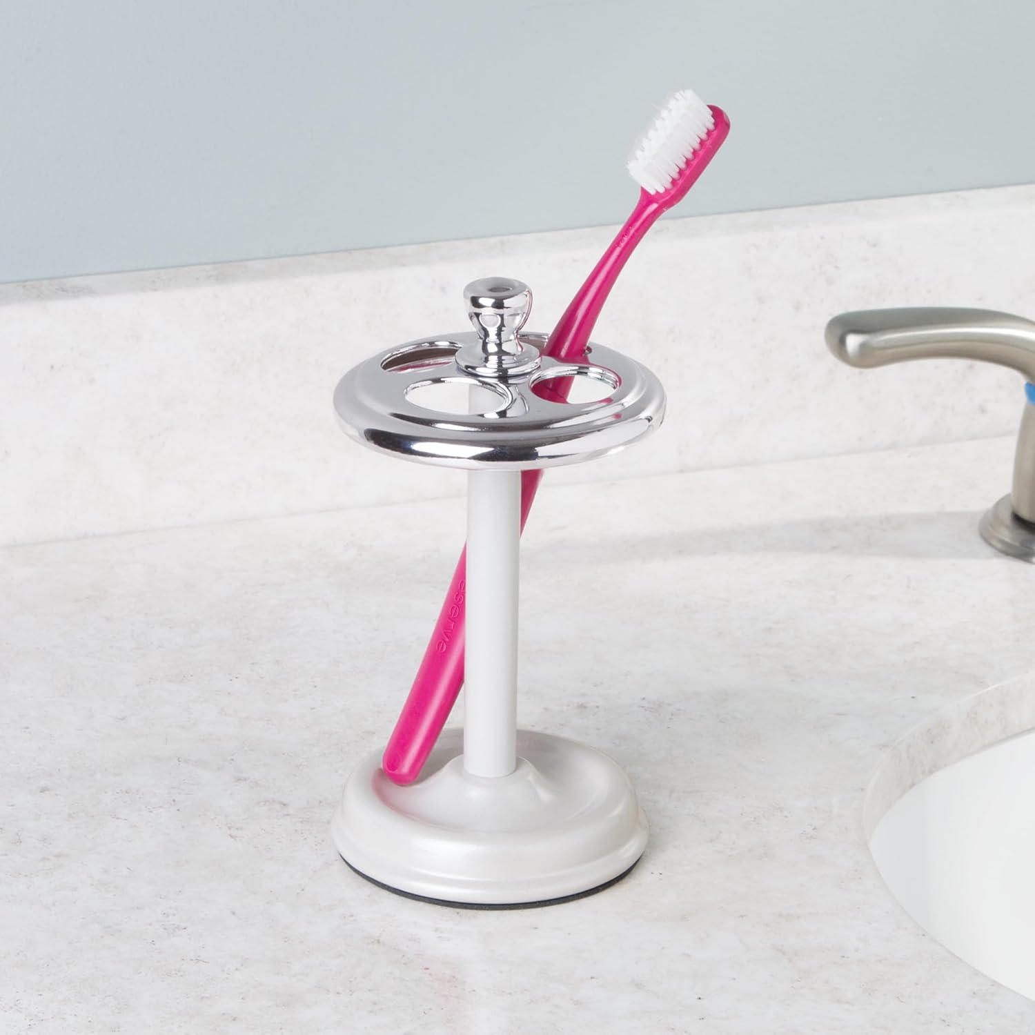 Interdesign York Bath, Toothbrush Holder Stand for Bathroom Vanity Countertops - Pearl White