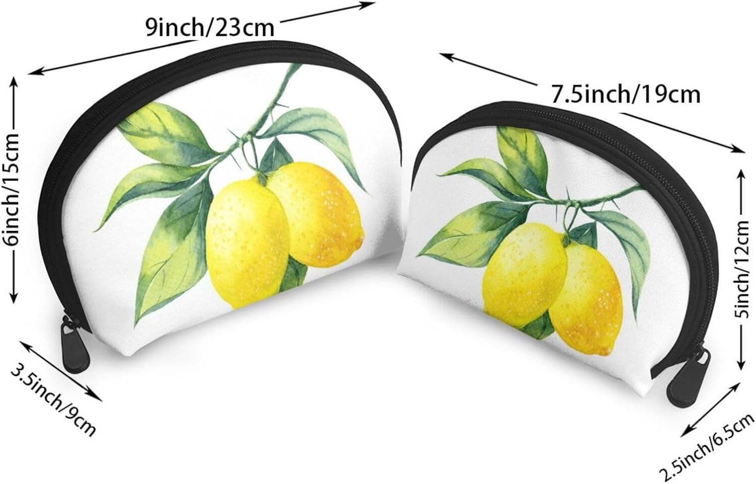 Cozimangoe Coin Pouch Makeup Bags Set, 2 Piece Shell Shape Cosmetic Bag with Pockets for Daily Travel Handbag Lipstick Keys Toiletry, Personalized Bright Yellow Lemon Fresh Fruit image number 2