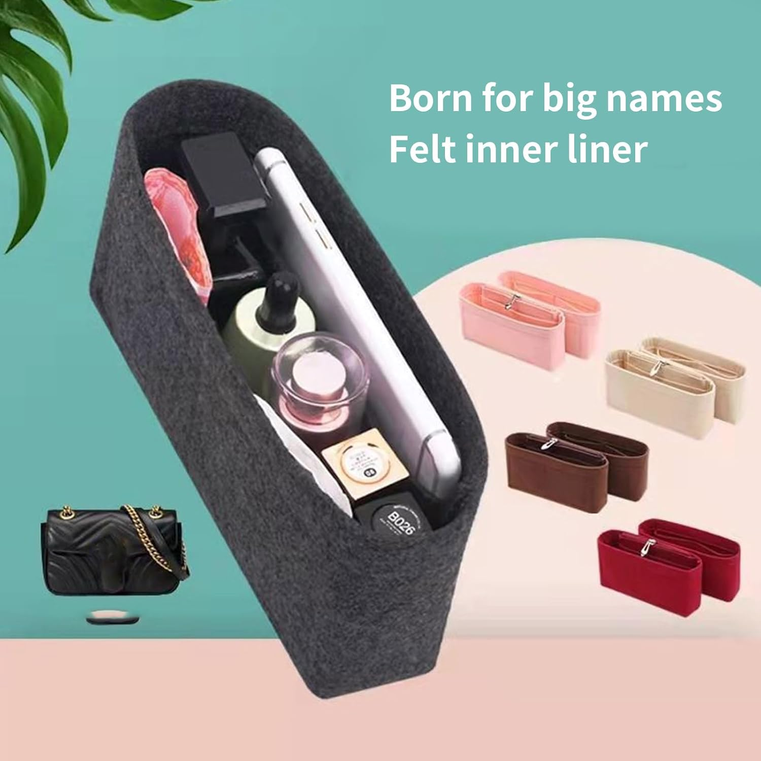 Versatile Felt Cloth Bag Liner Zipper for Bags Practical for Travel Shopping & Everyday Use Compact Bag image number 3