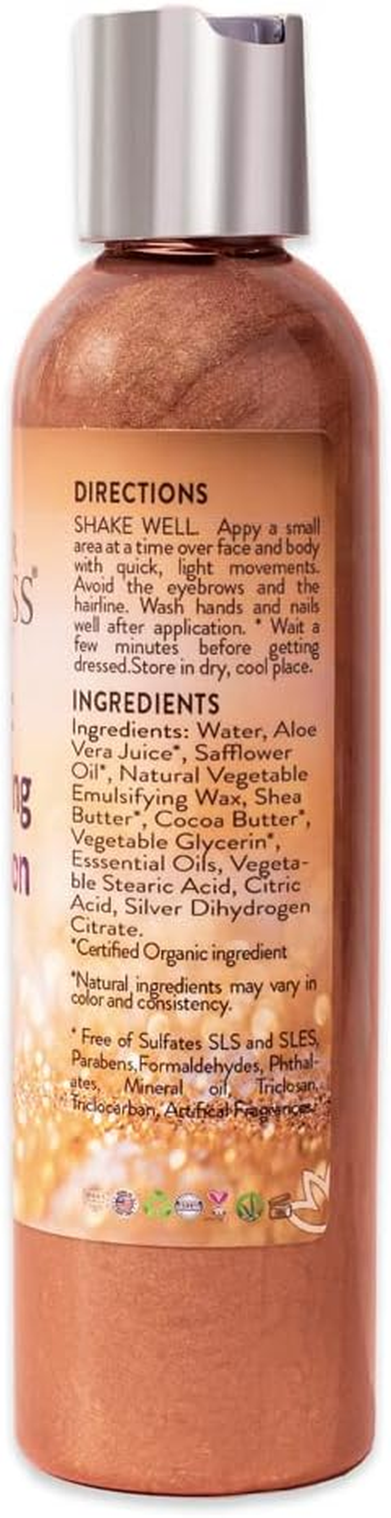 (Bronze Sparkle) - Organic Shimmer Bronzer Lotion Moisturising Shimmer Lotion Great for All Skin Types Shimmer & Sparkle Glimmer Goddess - Bronze image number 5