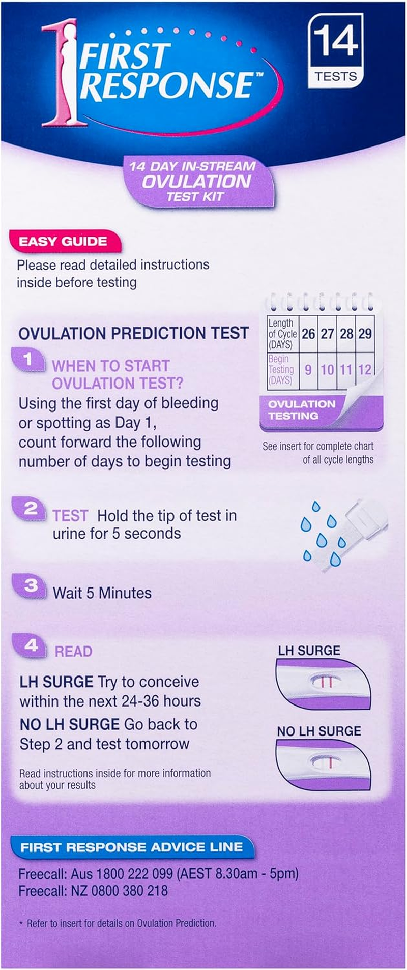 First Response 14 Day Instream Ovulation Test Kit - 99% Accurate - Easy to Read - Test at Any Time of the Day - Predicts Your Two Most Fertile Days - 14 Pack image number 1