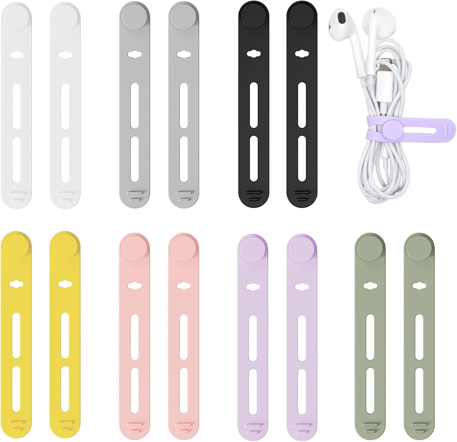 Silicone Cable Ties 7 Colors 14Pcs Cord Organizer for Cable Management 8Cm Reusable Cable Organizer Electronic Accessories for Earphone, Phone Charger, Mouse, Audio, Computer image number 2