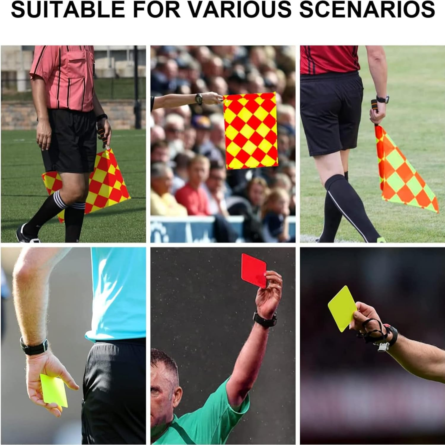 Soccer Referee Flag Set,Match Football Linesman Flags,Red Yellow Cards, Notebook and Pencil, Coach Stainless Steel Whistles image number 3