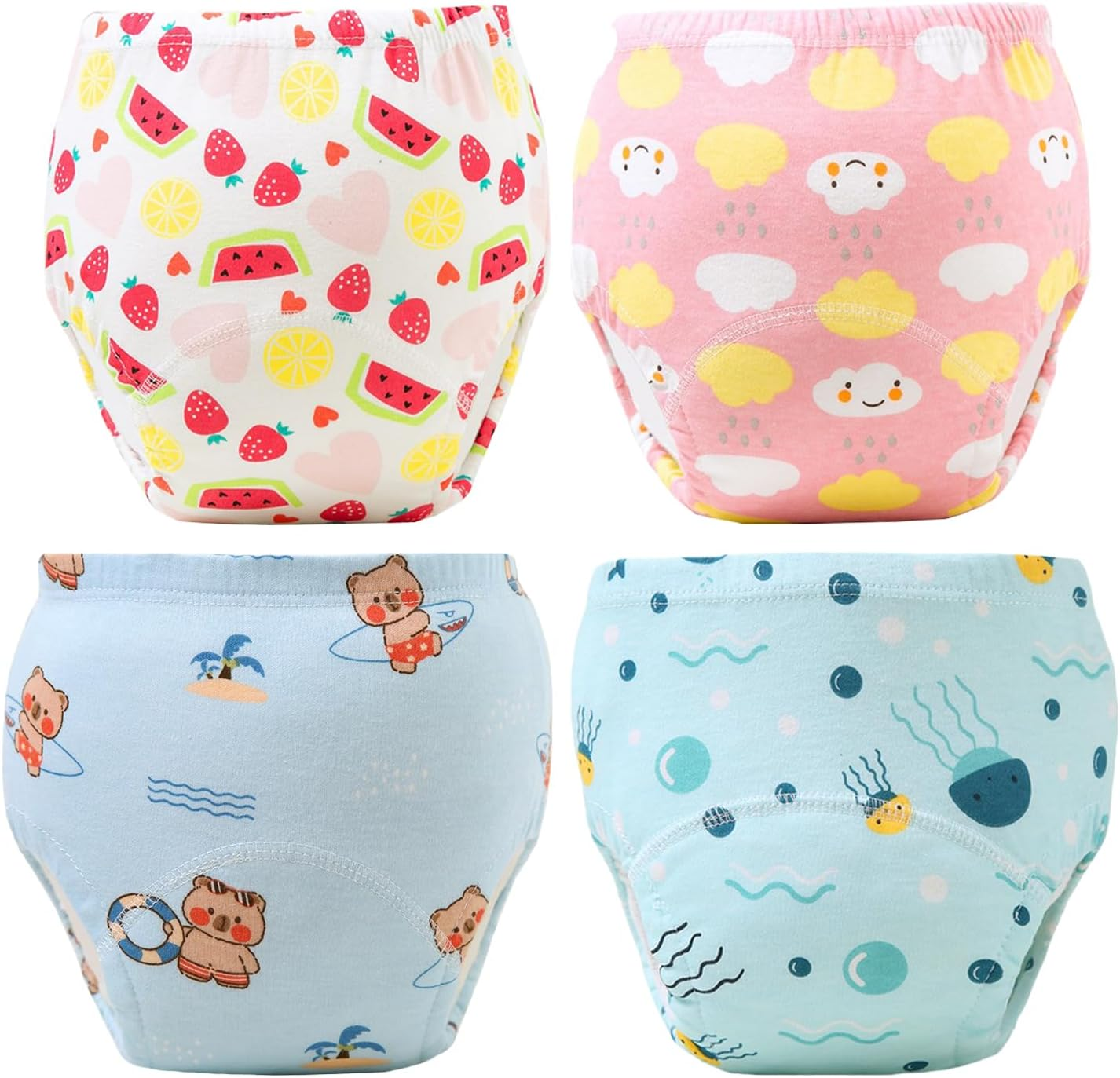 ZONEY 6 Packs Baby Cotton Reusable Training Pants, Potty Training Underwear for Boy and Girl, Learning Designs Training Underwear Pants,Fruit and Animal image number 4