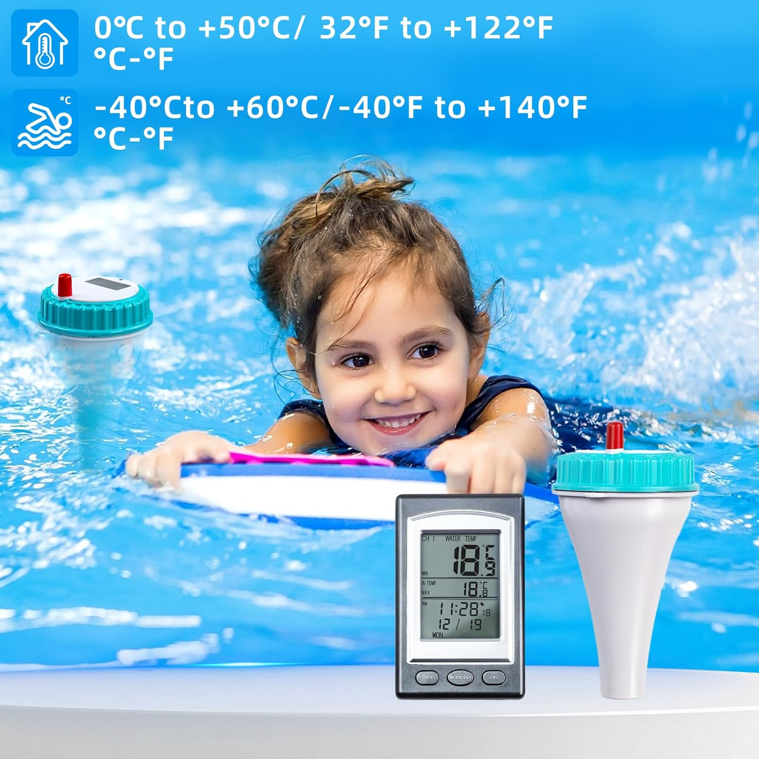 Digital Pool Floating Thermometer, Waterproof Water Temperature Monitor Wireless Digital Pool Thermometer for Hot Tub SPA Aquarium image number 1