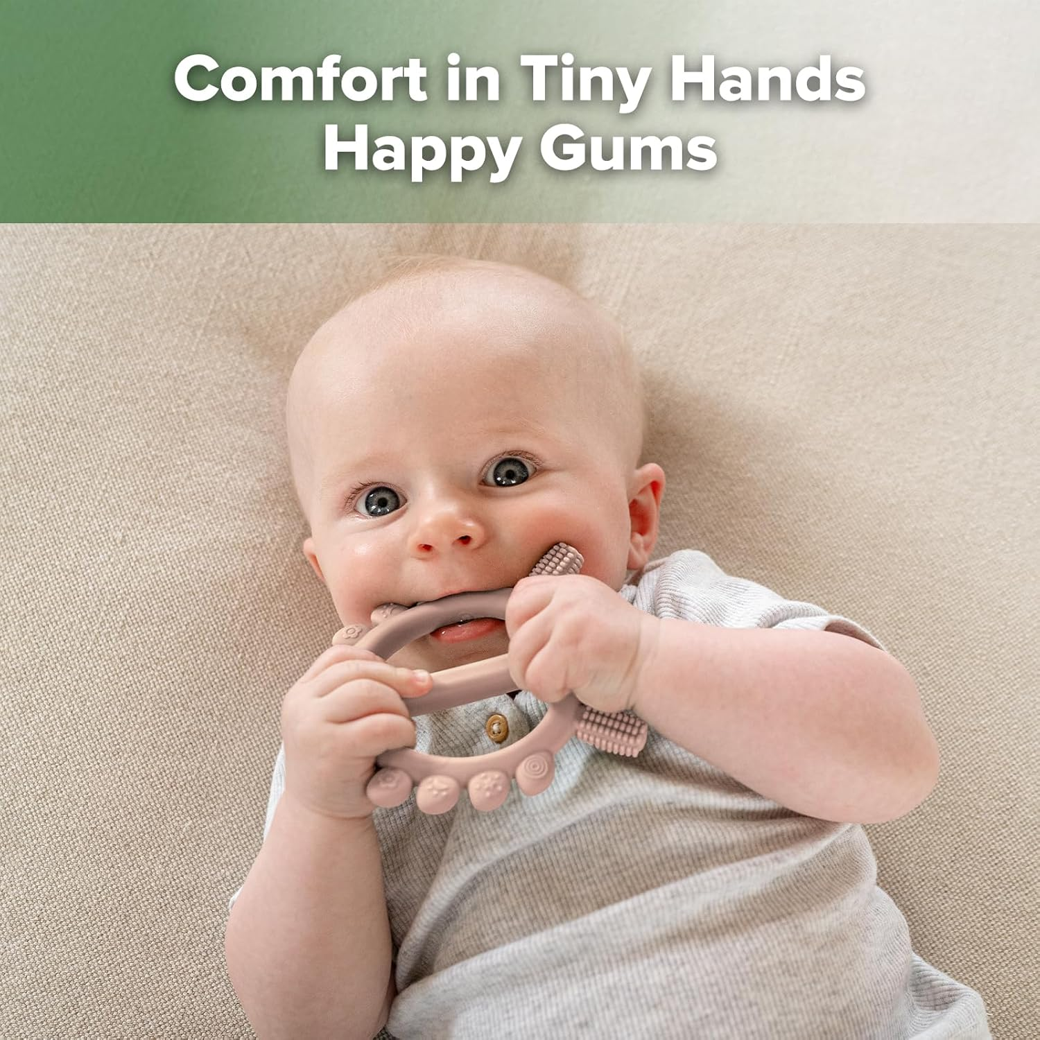 Haakaa Silicone Crab Baby Teether,Teething Toys,360&deg; Baby Toothbrush Head for Infant Self-Brushing Training,Food-Grade Silicone,Steel, Blush - Pea Green image number 3