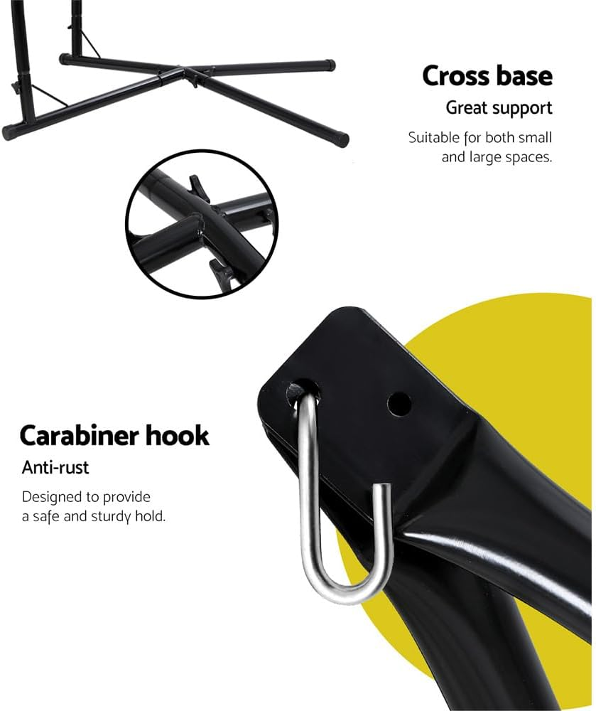 Gardeon Hammock, Single Size Chair Portable Camping Swing Hanging Chairs Hammocks Patio Backyard Porch Outdoor Indoor Furniture, with 2 Cushions Pillows Easy Installation Grey image number 6