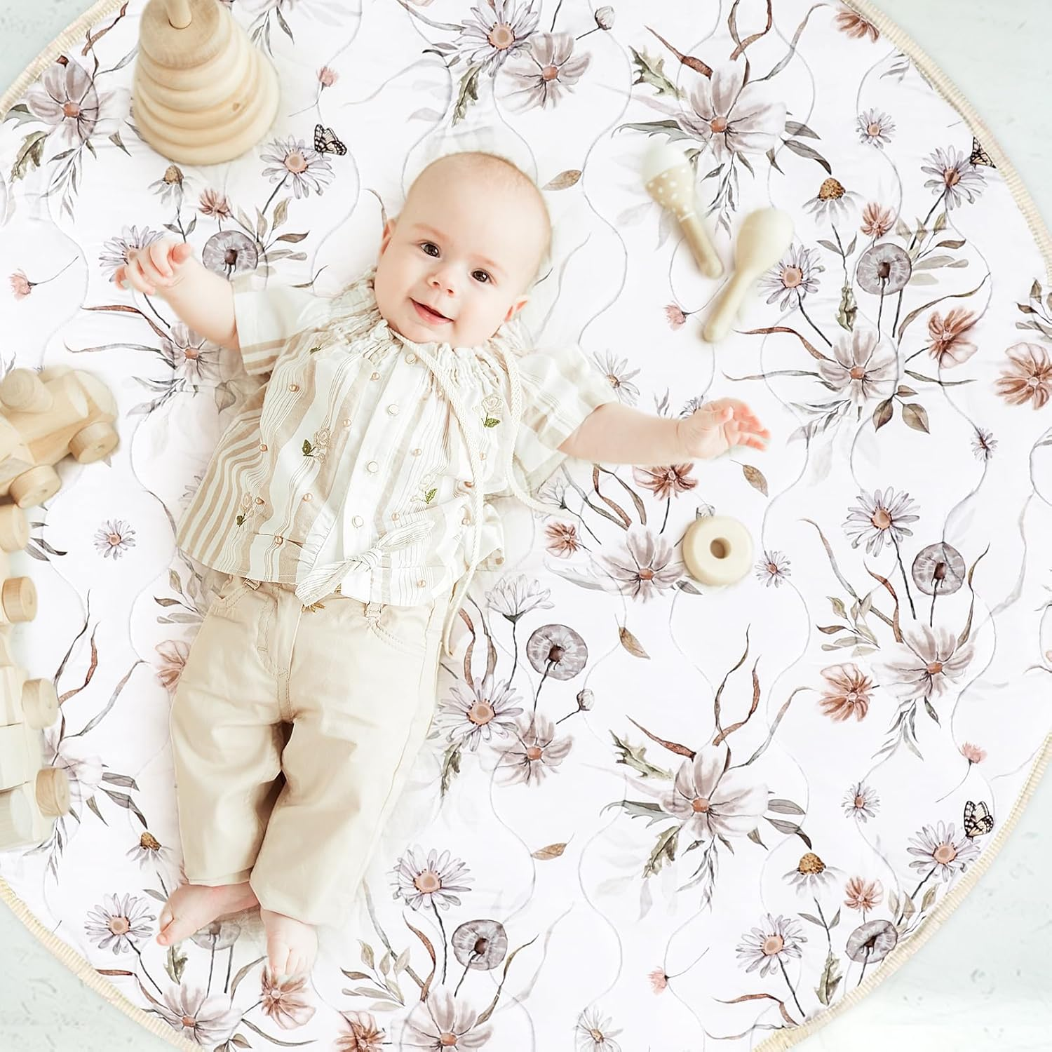 Baby Play Mat for Non-Slip Cushion,Floral and Butterfly,Round image number 5