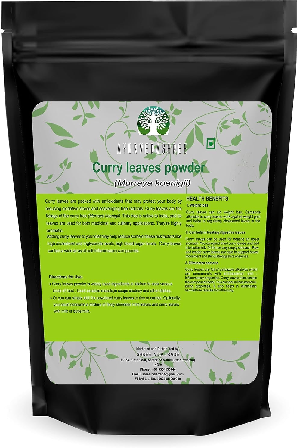 AYURVEDASHREE Curry Leaf Powder 200 Gm | Promotes Hair Growth | Hair Volume | Thicker Hair | Murraya Koenigii | Natural & Food Grade image number 2