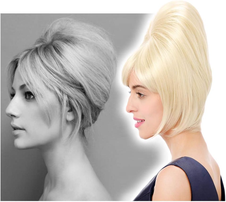 Stfantasy 1950 Beehive Wig Platinum Blonde Bob Straight for Women Halloween Cosplay Costume Party Hair (Wig Cap) image number 4