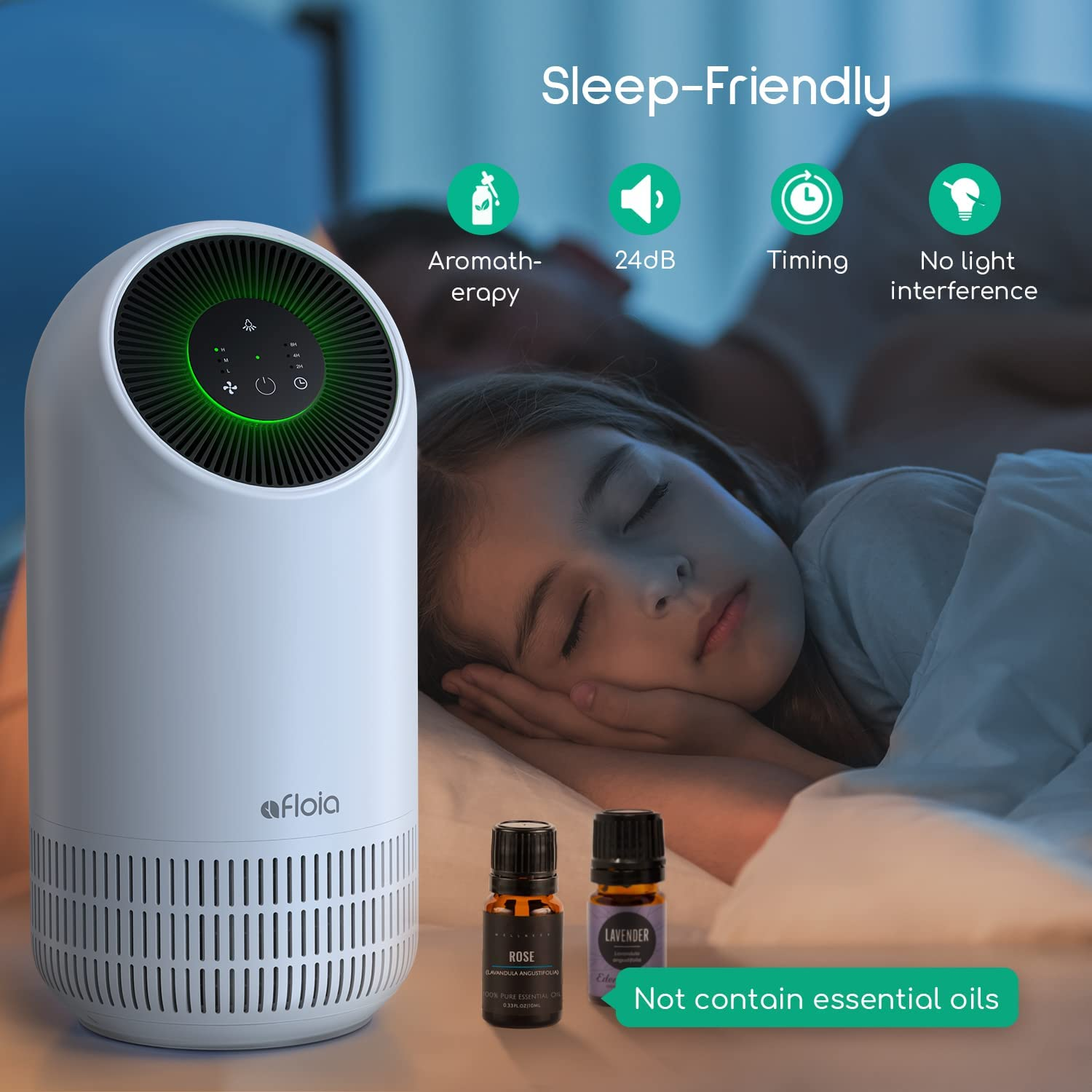 Afloia Air Purifier for Home with Essential Oil Diffuser| H13 Ture Hepa Filter Air Cleaner for Allergies, Remove 99.99% Pets Hair Odor Dust Smoke Mold Pollen, Fillo White image number 3