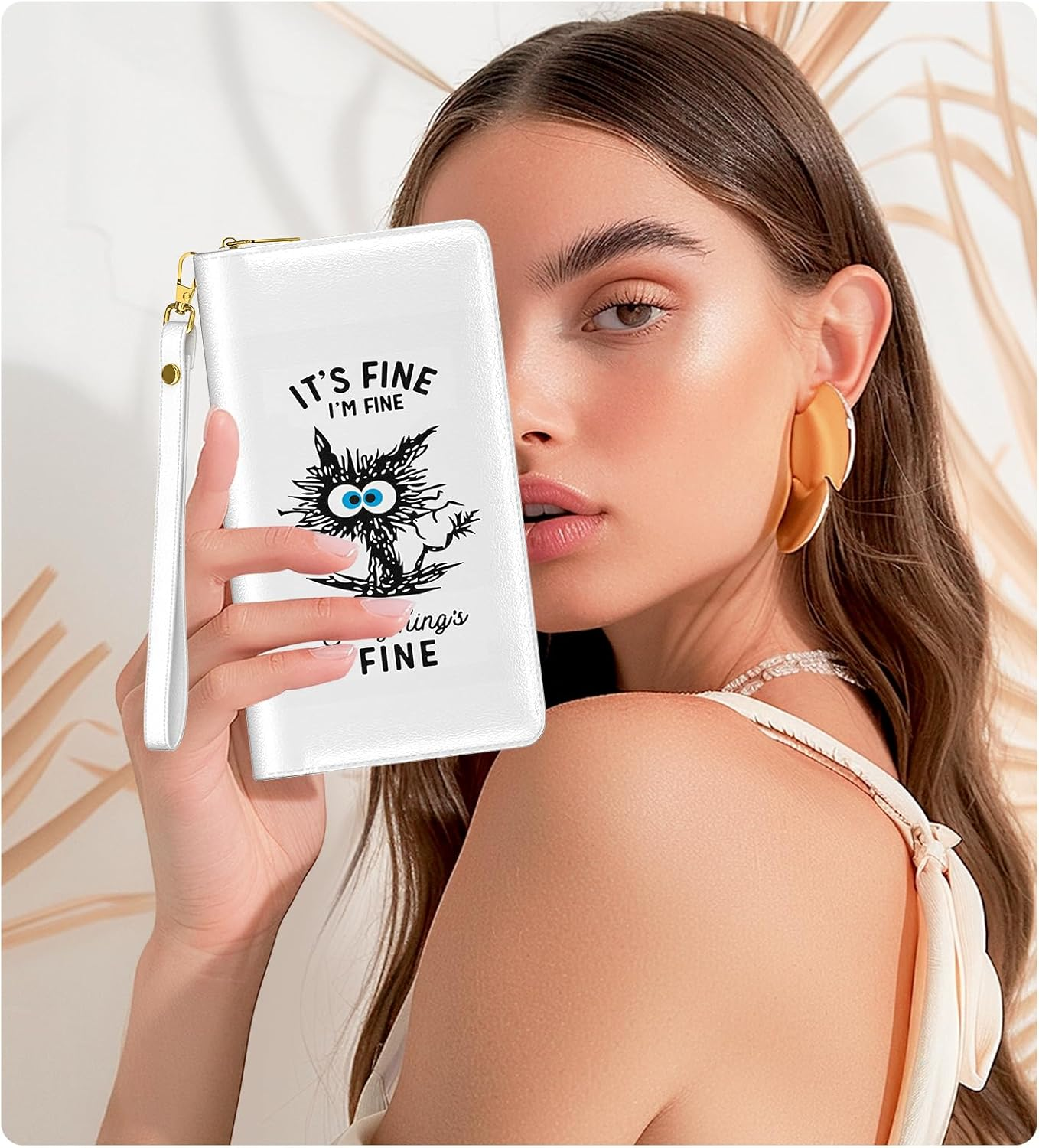 Aiawoxc Womens Wallet, RFID Wristlet Wallets for Women, Ladies Clutch Purses, Large Travel Card Holder with Phone Holder, Fine Cat