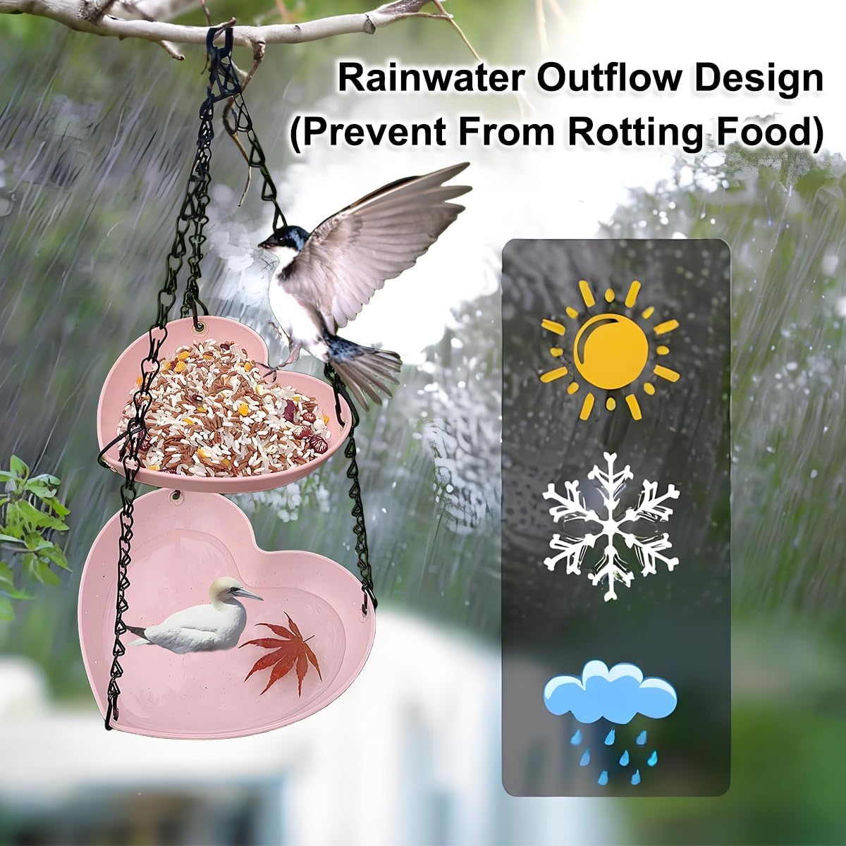 Outdoor Hanging Double-Layer Bird Feeder, Outdoor Hanging Bird Bathtub, Double-Layer Heart-Shaped Bird Feeder. image number 5