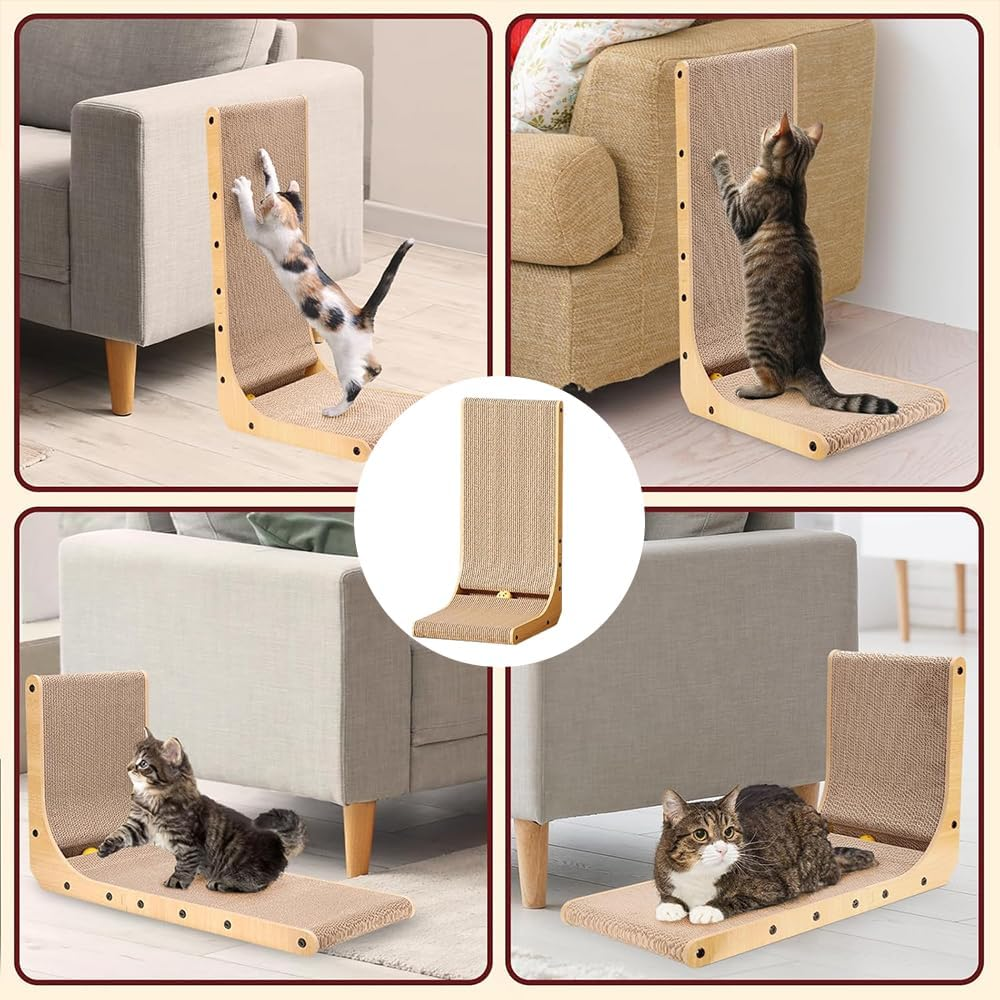 Large Cardboard Cat Scratcher Board, 70 CM L Shape Cat Scratch Pad Wall Mounted,Cardboard Cat Scratcher for Indoor Cats with Ball Toys image number 5