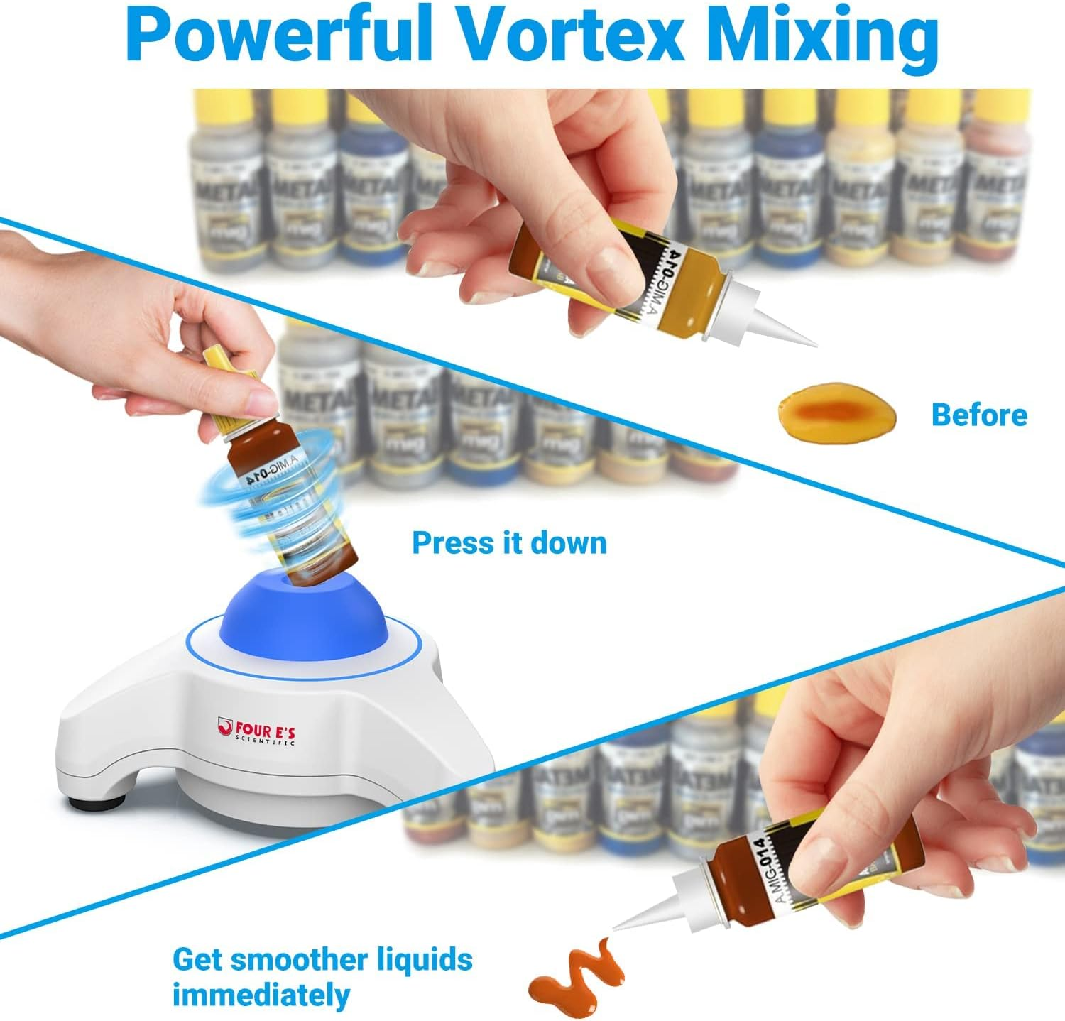 FOUR E'S SCIENTIFIC 5600Rpm Mini Vortex Paint Mixer - Vortex Mixer Paint Shaker with Touch Mode for Lab Mixing Miniature Paints Acrylic Paints Nail Polish(Au Plug) image number 4