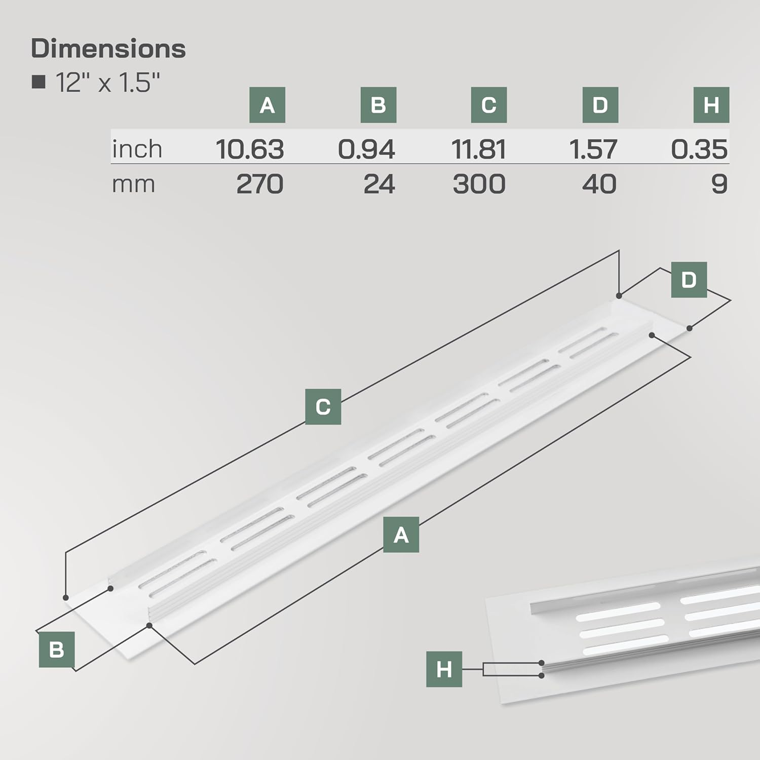 Vent Systems 40 X 300 Mm White Aluminium Ventilation Grille with Insect Grille HVAC Heating Cooling Ventilation Applications Indoor and Outdoor Vent Cover - 2, Silver image number 3