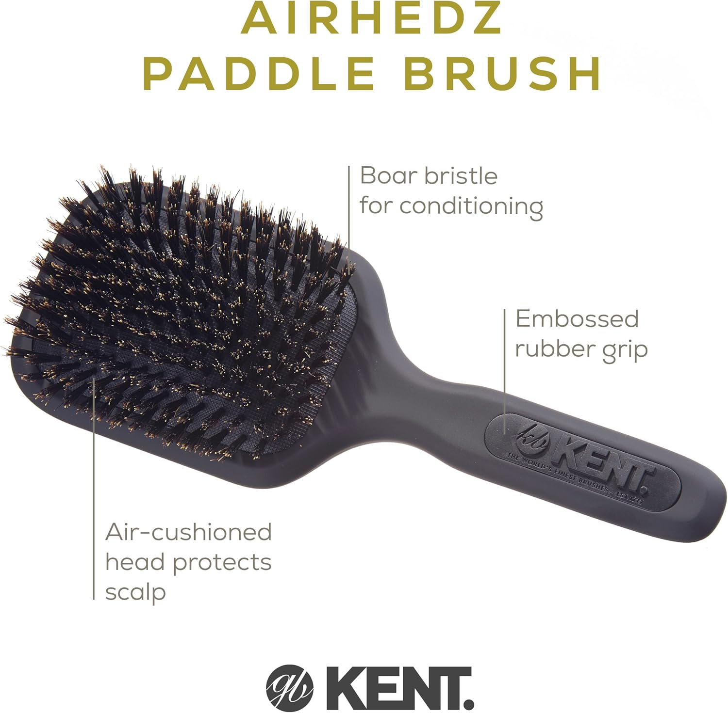(Medium, Graphite Grey) - Kent Airhedz Pro Medium Pure Bristle Paddle Brush Graphite Grey
