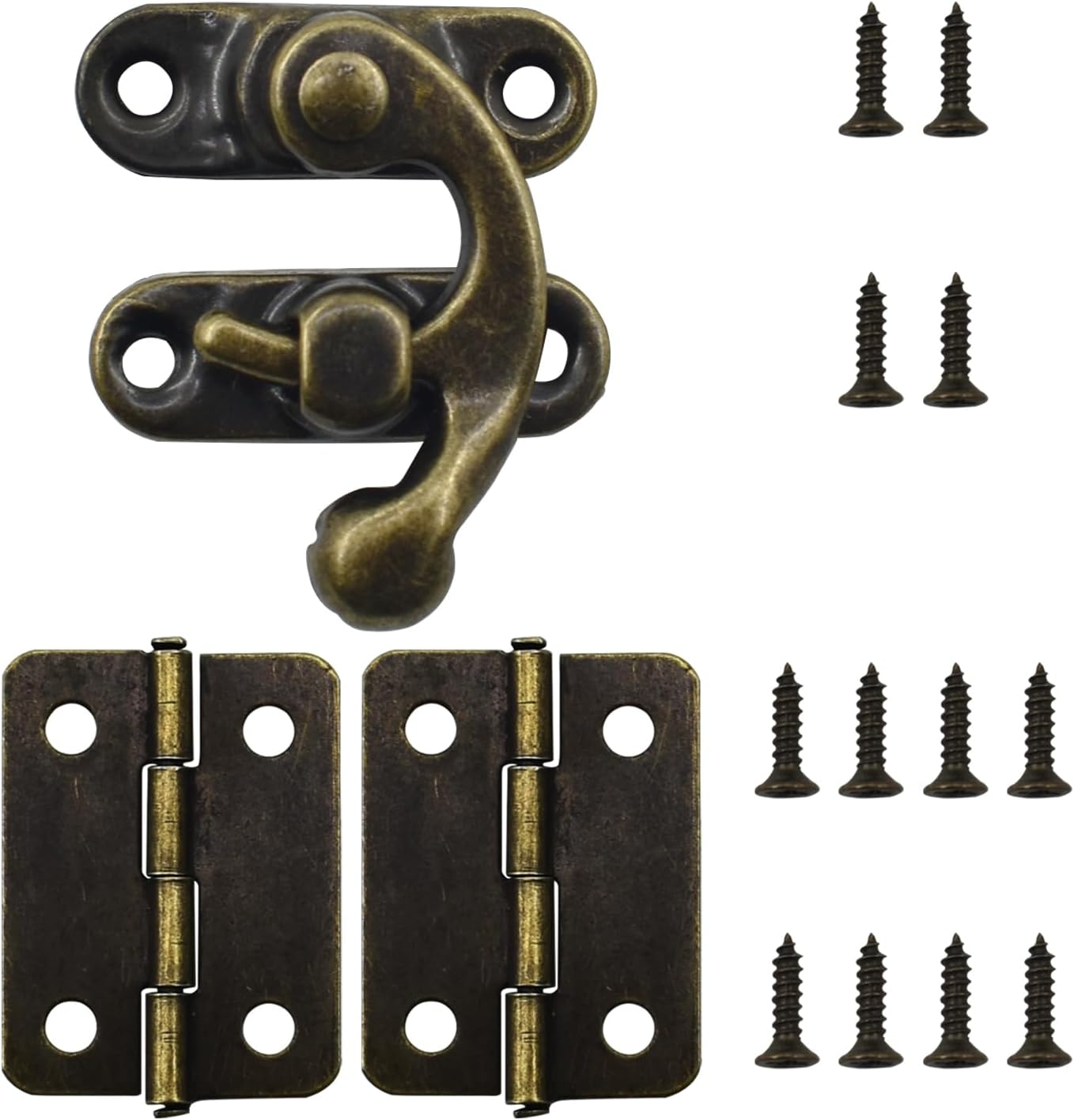 40Pcs Small Antique Hinges and 20 Set Bronze Tone Right Latch Hook Hasp Wood Jewelry Box Hasp Catch Decoration with Replacement Screws