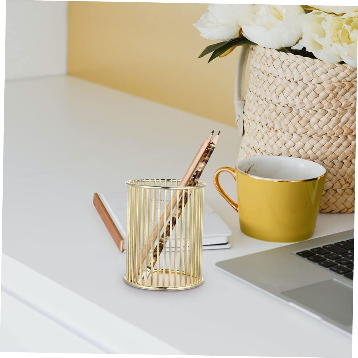 NUOBESTY Metal Pen Holder Set 2Pcs Gold Desktop Organizer Multifunctional Stationery Storage for Office Supplies Creative Brush Container image number 2