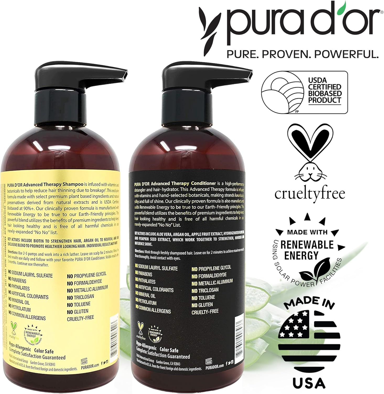 PURA D'OR Advanced Therapy Biotin Shampoo & Conditioner Hair Care Set for Hair Thinning, CLINICALLY TESTED Effective Results, DHT Blocker Hair Thickening Products for Women & Men, 16Oz X2 image number 3