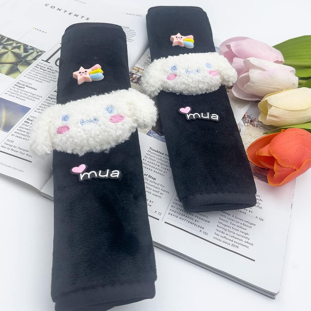 Kawaii Car Seat Belt Strap Cover, Cute 2 Pieces Set Anime Seat Strap Neck Protector Car Decorations for Women image number 3