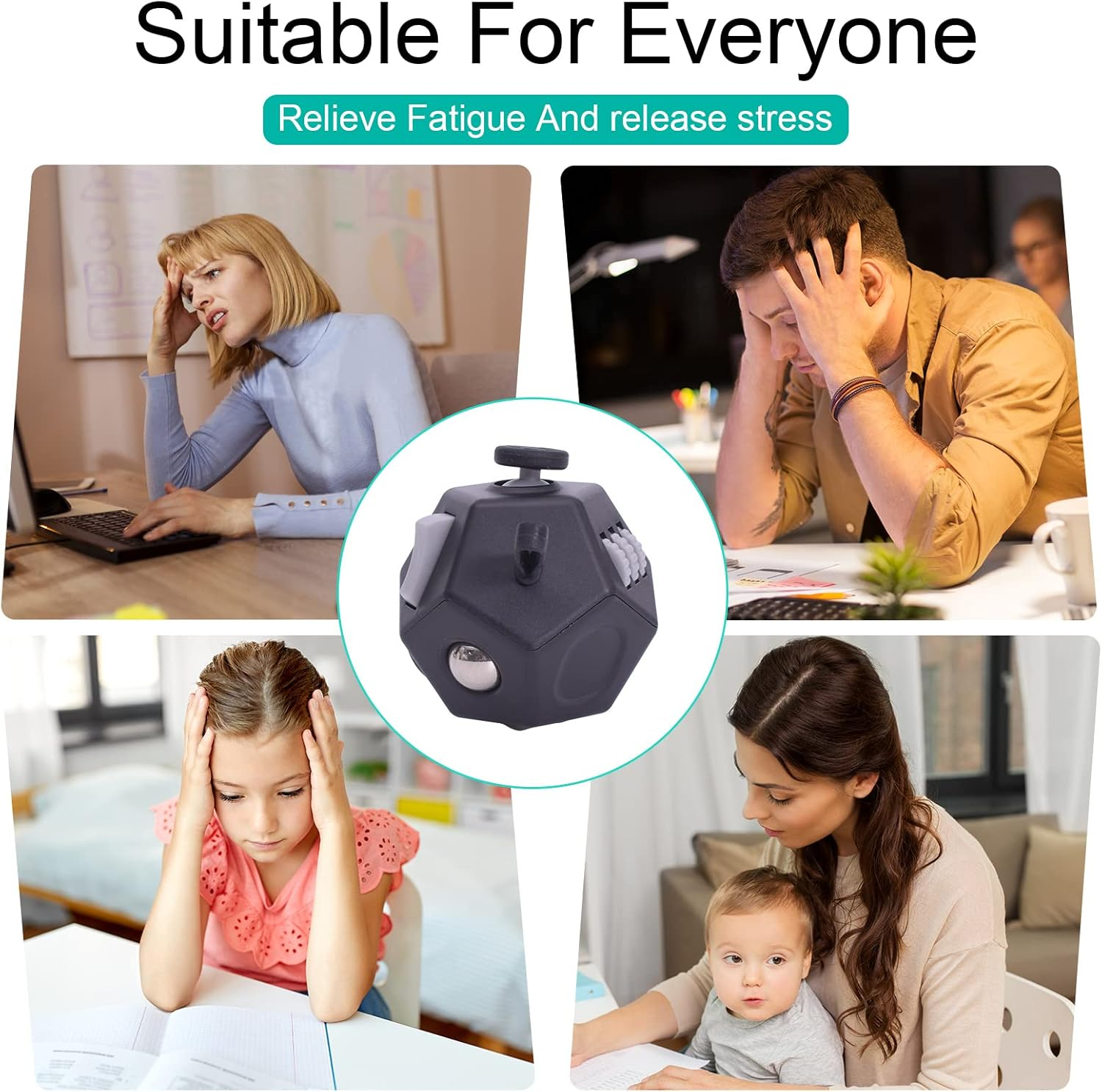 UOOEFUN Mini Fidget Sensory Toys,12 Sided Fidget Cube Relief Stress and Anxiety Depression anti for Kids and Adults with ADD, ADHD, OCD, Autism (Black)