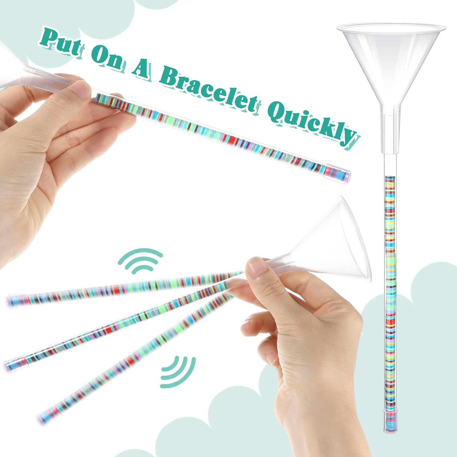 GEEHUA 2 Pack Clay Beads Bracelet Making Kit, Beading Funnel Tools for Jewelry Clay Bead Bracelets Necklace Making with Funnel Tube, Thread Pin, Wire, Clip, Spoon, Plug, Measuring Ruler image number 4