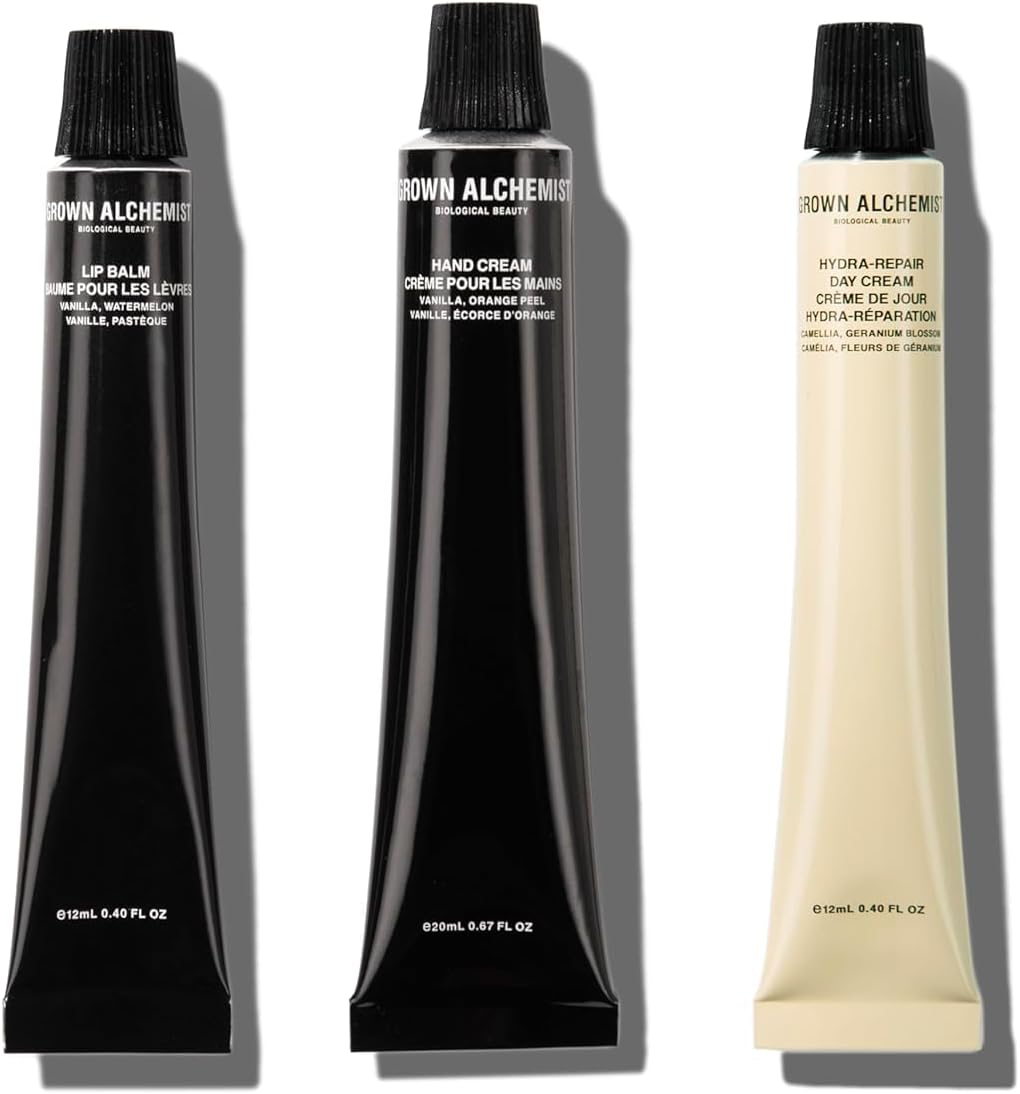 Grown Alchemist On-The-Go Essentials Kit. Restorative Hand Cream (20Ml), Hydra Restore Day Cream (12Ml), Hydra Retore Lip Balm (12Ml) image number 4